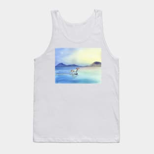 Dog on Surfboard Watercolor Painting Tank Top